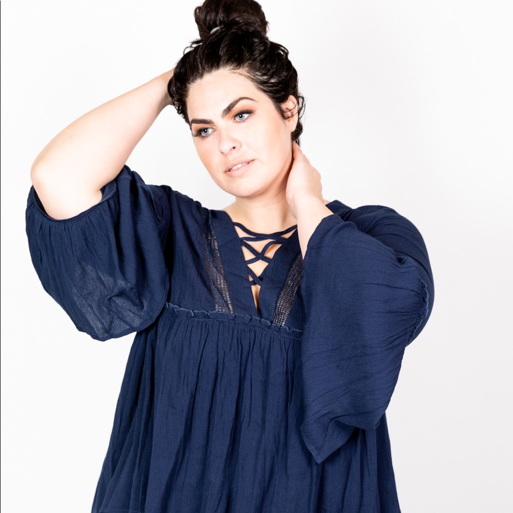 Plus Size Bell Sleeved Crossed Front Peasant Top